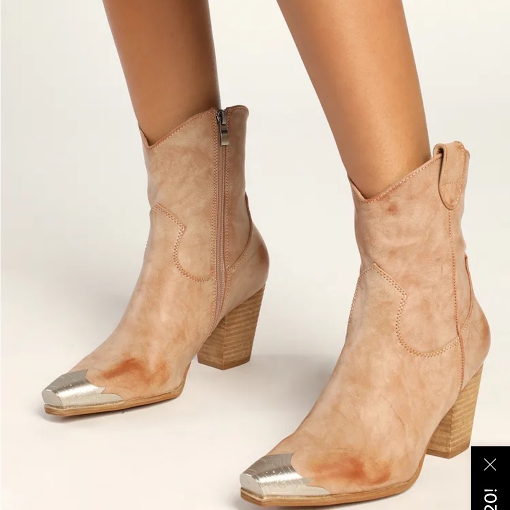 Tan Leather Ankle Boots with Silver Accents